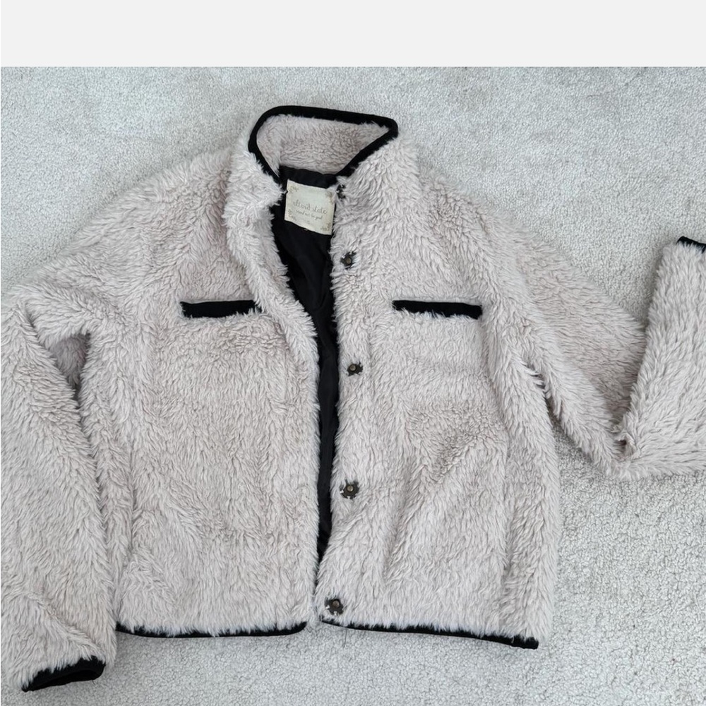 Altar'd State Fuzzy Cream Jacket with Black Accents